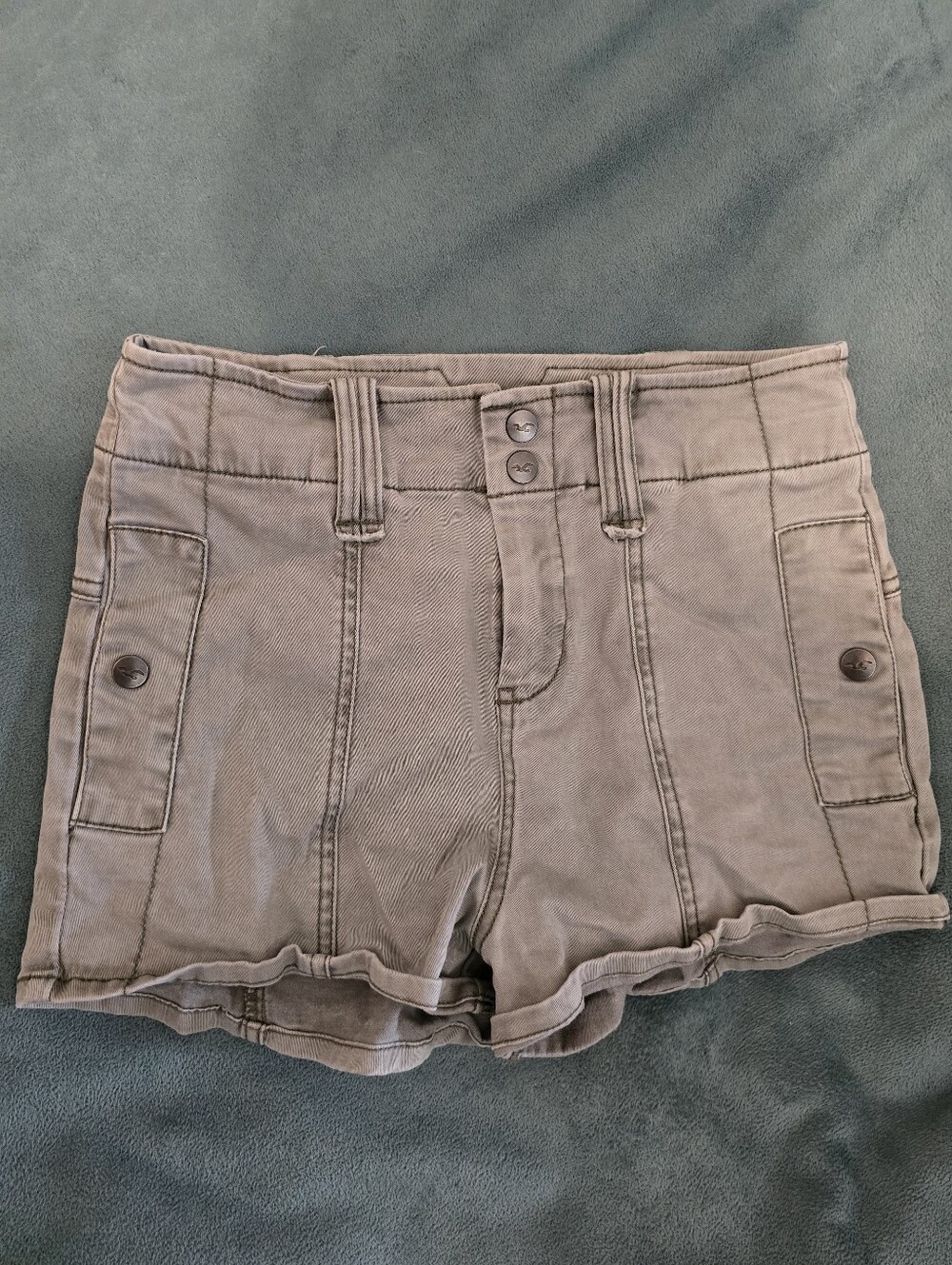 Hollister High-Waist Taupe Green Utility Shorts